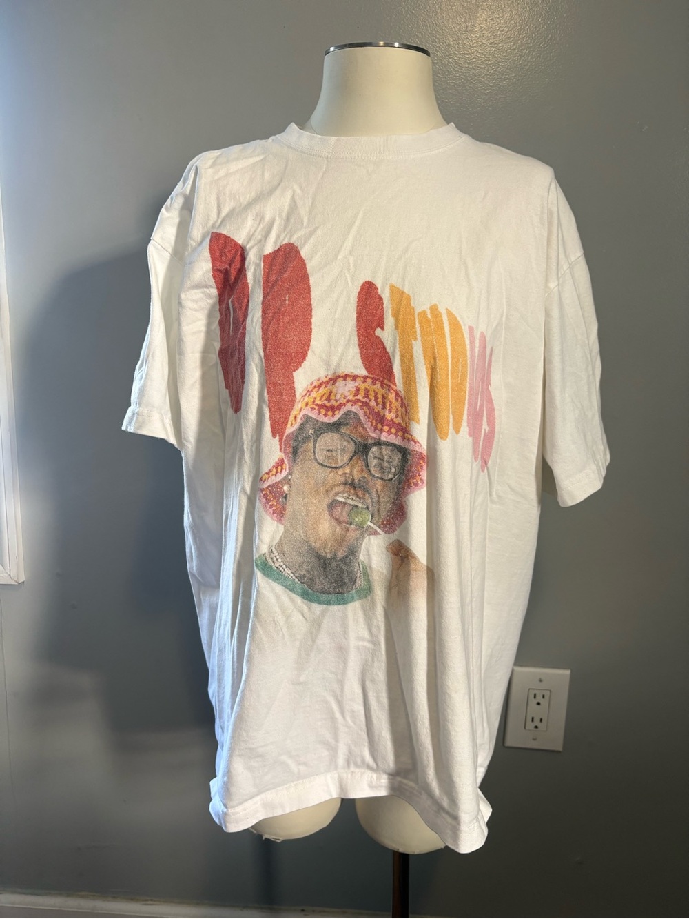 Dp Studios Uzi Vert White Graphic Tee with Retro Multicolor Print